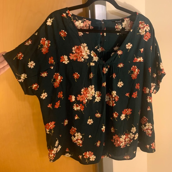 MADEWELL Top Flowy Floral Print Short Sleeve V Neck Blouse Dolman Sleeve Size XS - Picture 2 of 12